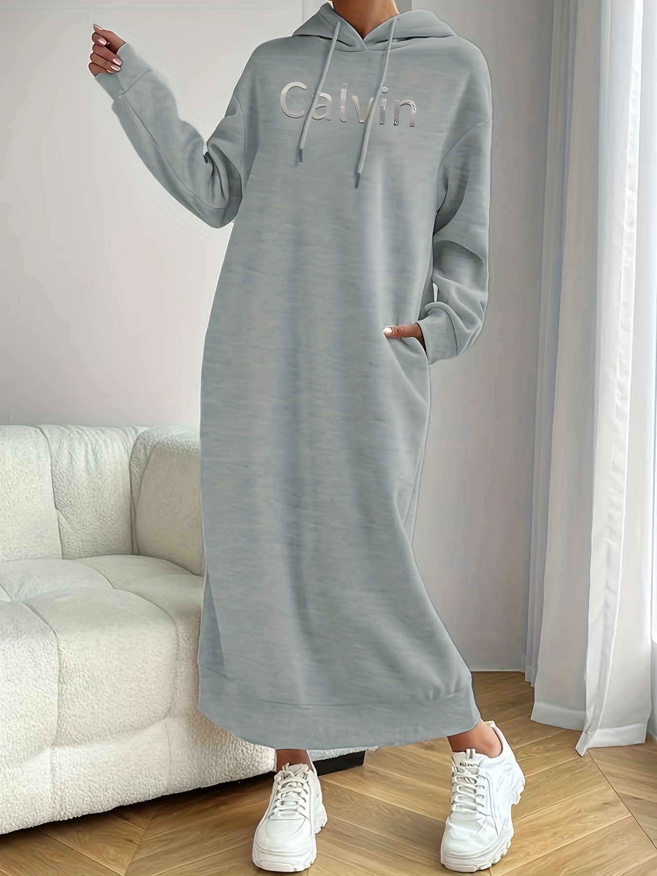 fitted lace wedding dress Pocketed Tie-Dye Round Neck Long Sleeve Dress