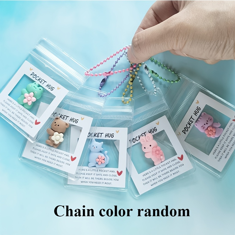 TEMU 1 Set/5 Sets Animal Pocket Hugging Cards In Transparent Pvc Bags, Random Chain Colors , Ideal For Birthdays, Weddings, Graduations, Back To