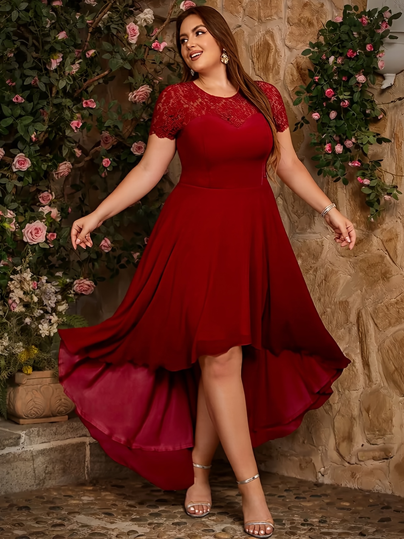 bridesmaid dresses for short and curvy Whimsical Square Short Sleeves Slit Chiffon Plus Size Bridesmaid Dress   mollyevers.com