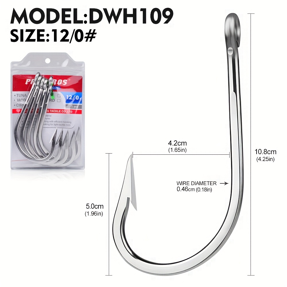 Image of 5pcs Saltwater Fishing Hooks Southern Tuna Hooks, 5pcs Hooks Trolling Hooks Stainless Steel Fishing Hooks Extra 6x Strong Circle Hooks Knife Point Hooks