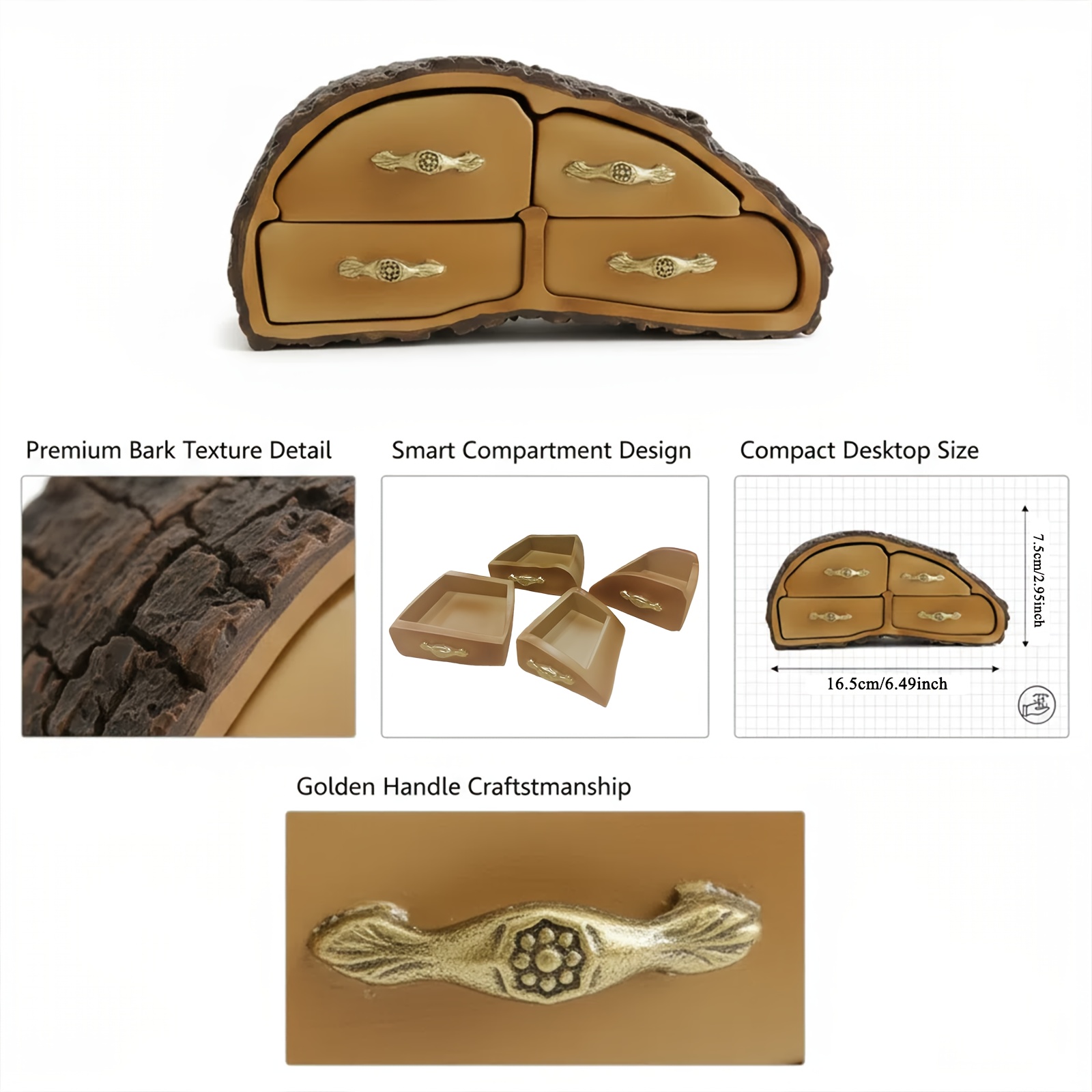 Realistic Tree Bark Resin Decorative Storage Box & Figurine