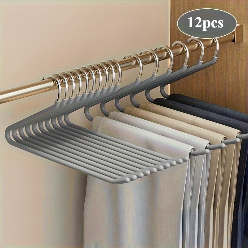 TEMU Pants Hangers 12pcs Non-slip, Trouser/blanket/jeans Hangers For Closet Space , Open-ended Pants Hanger Strong Durable (black, White, Gray)