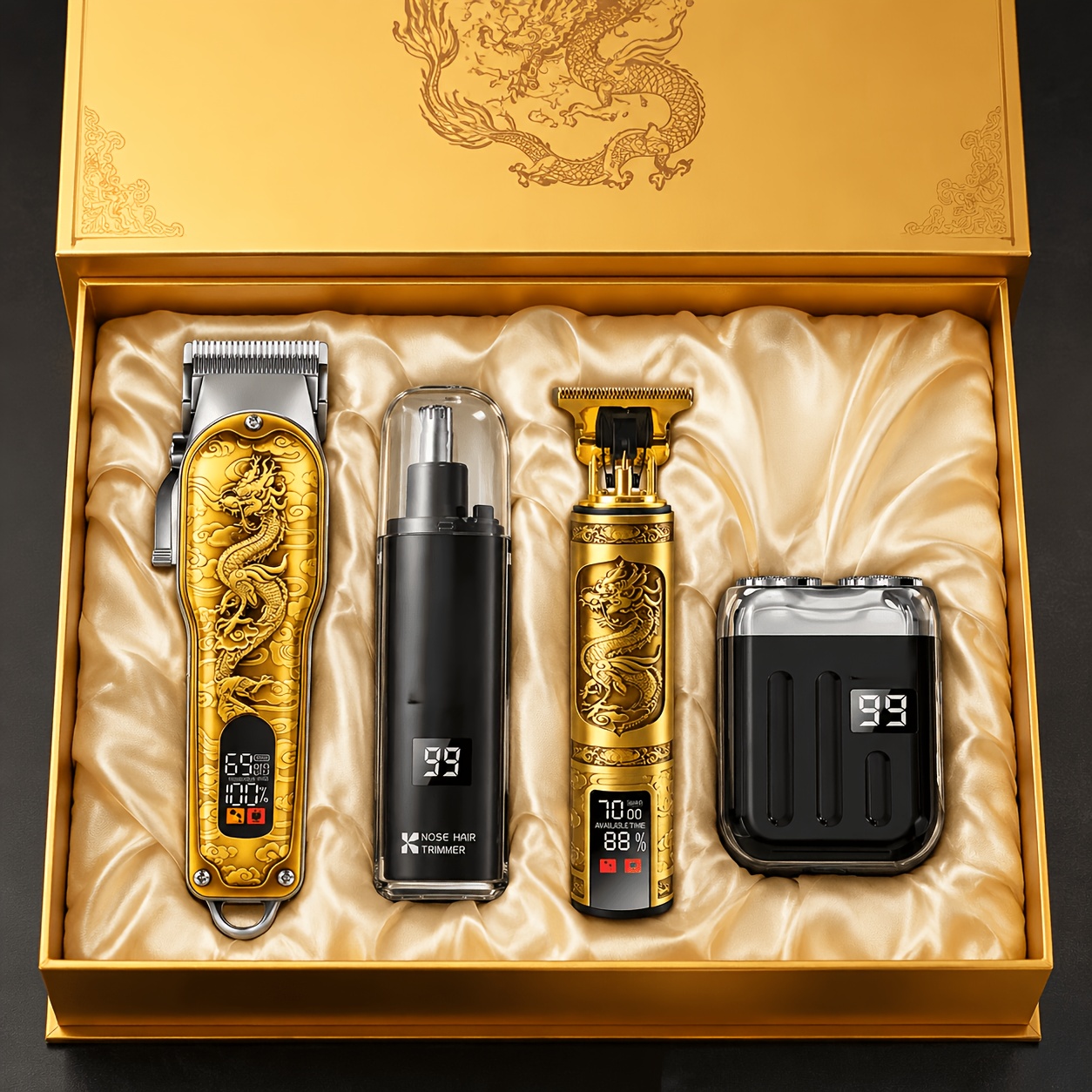 TEMU Men's Hairdressing Set, Clippers With Dragon And Phoenix Patterns, Oil-head Carving Pushers, Electric Shaver, Nose Hair Trimmer, Universal