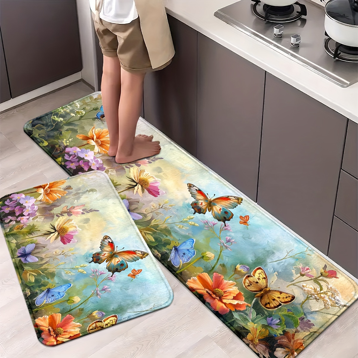 

1/2pcs Pattern Kitchen Rugs, Non-slip And Bathroom Pads, Comfortable Standing Runner Rugs, Carpets For Kitchen, Home, Office, Sink, Laundry Room, Bathroom, Decor, Room Decor, Decor, De Decor