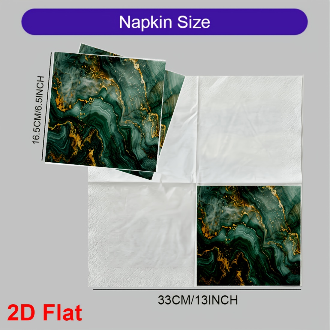 TEMU 20pcs 2d Flat Printed Napkins, Elegant Green Marble With Golden Veins Pattern, Disposable Napkins – Luxurious Design For Everyday Use, For