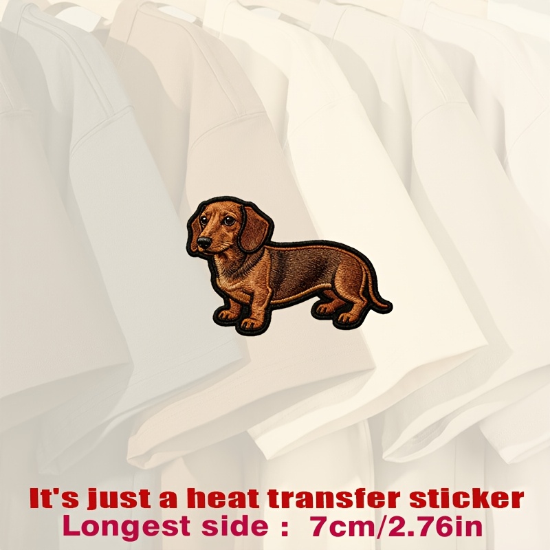 TEMU Autocollants de transfert thermique avec teckel au marron , fond noir, texture détaillée, adaptés aux tissus plats que vêtements, chapeaux, sacs