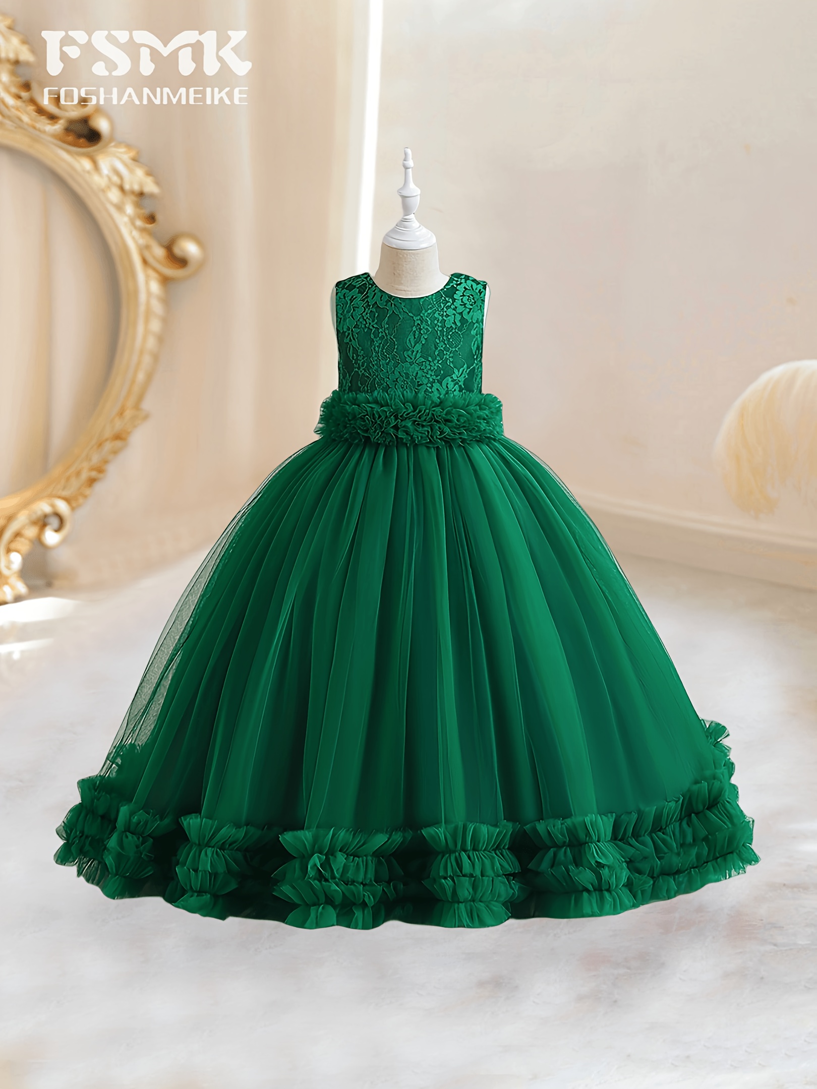 Emerald Green Lace Tulle Half Sleeve Formal Flower Girl Dress for Special  Occasion Bridesmaid Party Wedding Pageant Birthday Photoshoot 