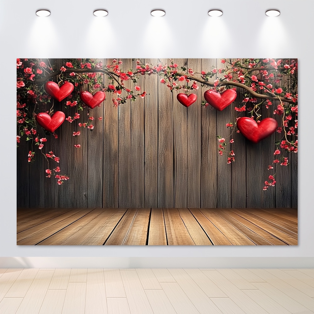 

1pc Valentine's Day Wooden Background Cloth, Multi-functional Polyester Photography Backdrop For Home Decor, Holiday Events, Exhibitions, And Photoshoots - Easy To Hang