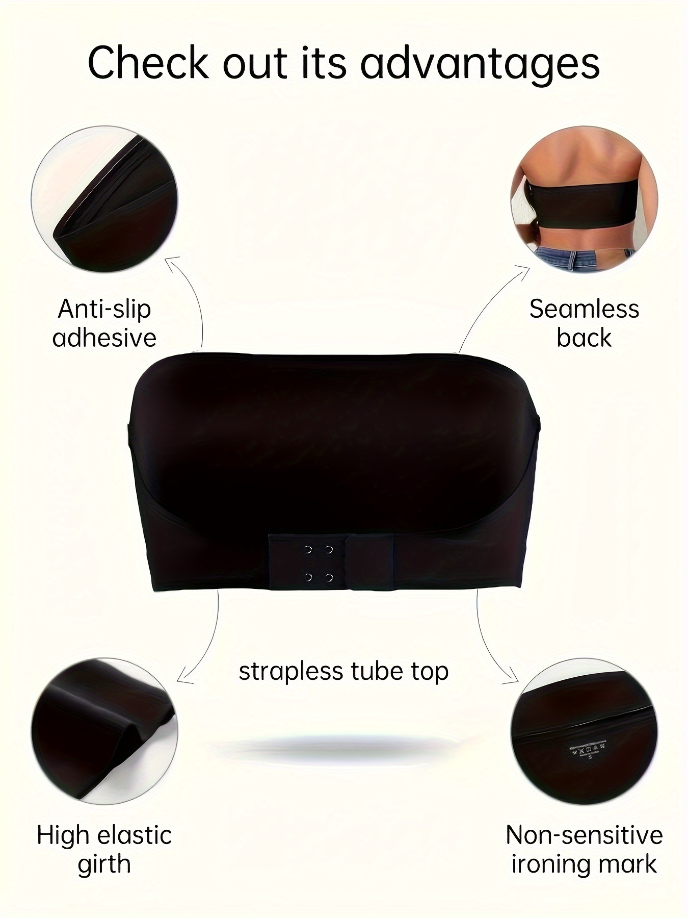 1pc Women'S Seamless Strapless Bra - Invisible, Push-Up, Side Gathering, High Support with Front Closure, Solid Color, Medium Support, Wireless, No Padding, Comfortable and Supportive, Bra for Wome