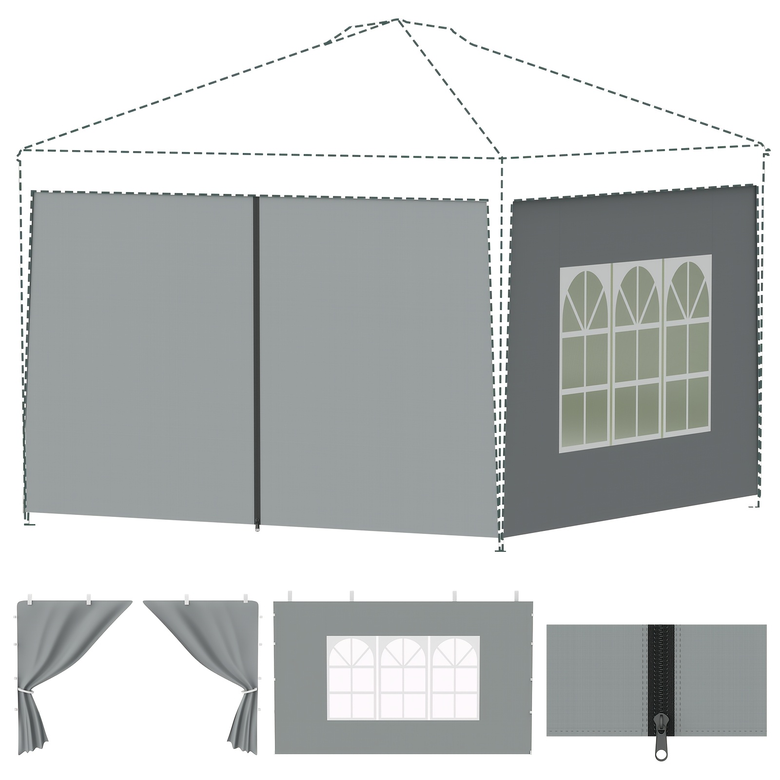 Image of 3x3 Meters Pergola Window Covering Fabric - With 2pcs For The Window - Universal Side Covering For Outdoor Pergola - Windproof And Sunshade Fabric Covering