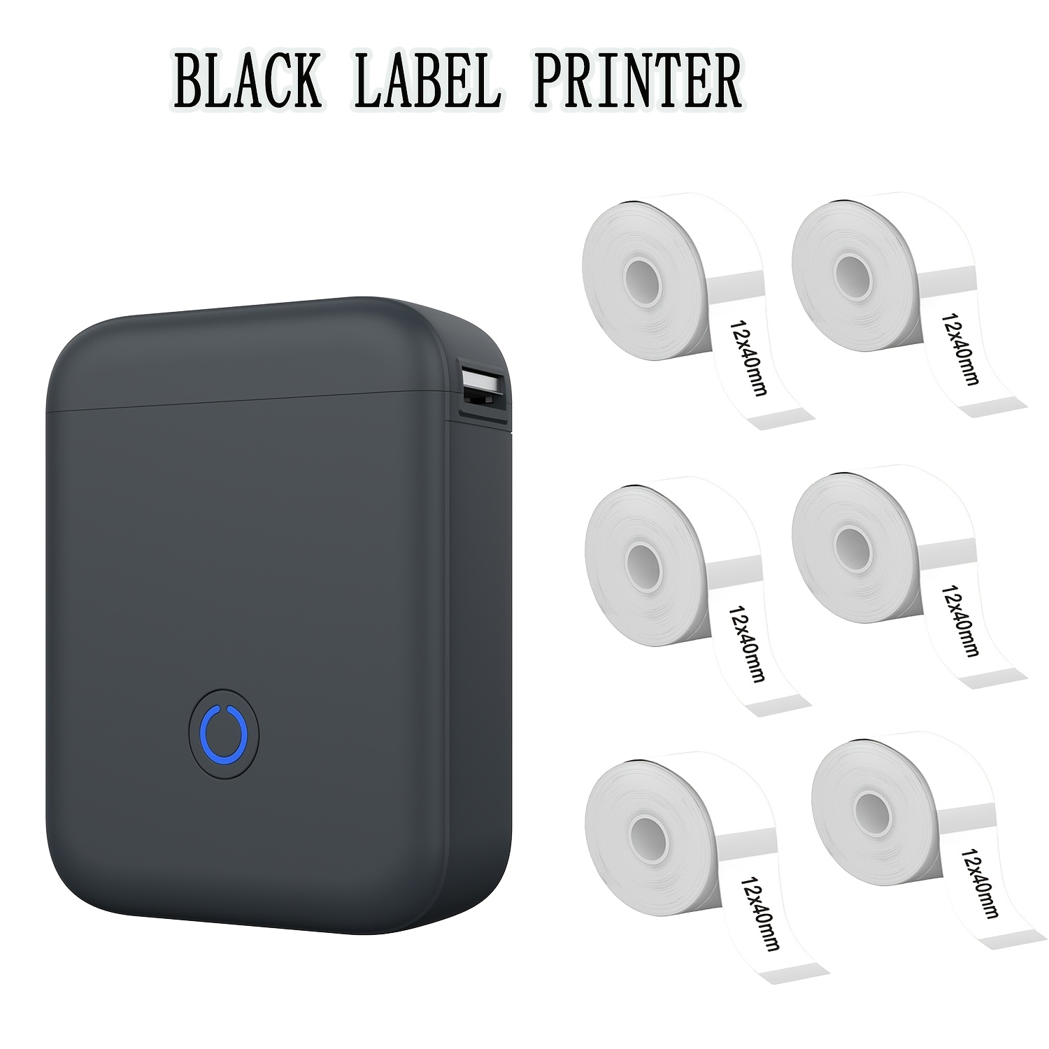 E-shop Tintenloser Etikettendrucker - Tragbarer kabelloser Etikettendrucker mit 6 Rollen Etikettenpapier (12 x 40 mm). Geeignet für Büros, Küchen zu