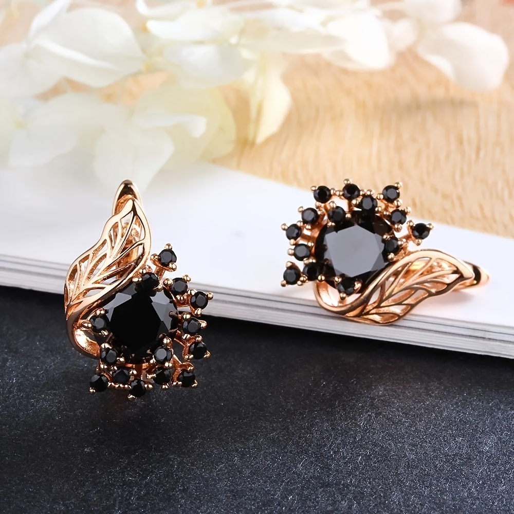 

Elegant Zirconia Flower Hoop Earrings For Women, Copper With Nickel-free Plating, Fashionable Party And Banquet Ear Jewelry, Accessory