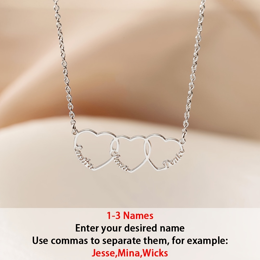 TEMU Personalized 18k Golden Plated Heart-shaped Pendant Customizable 1-3 English Names Ladies Fashion Custom Necklace Exquisite 304l Stainless Steel