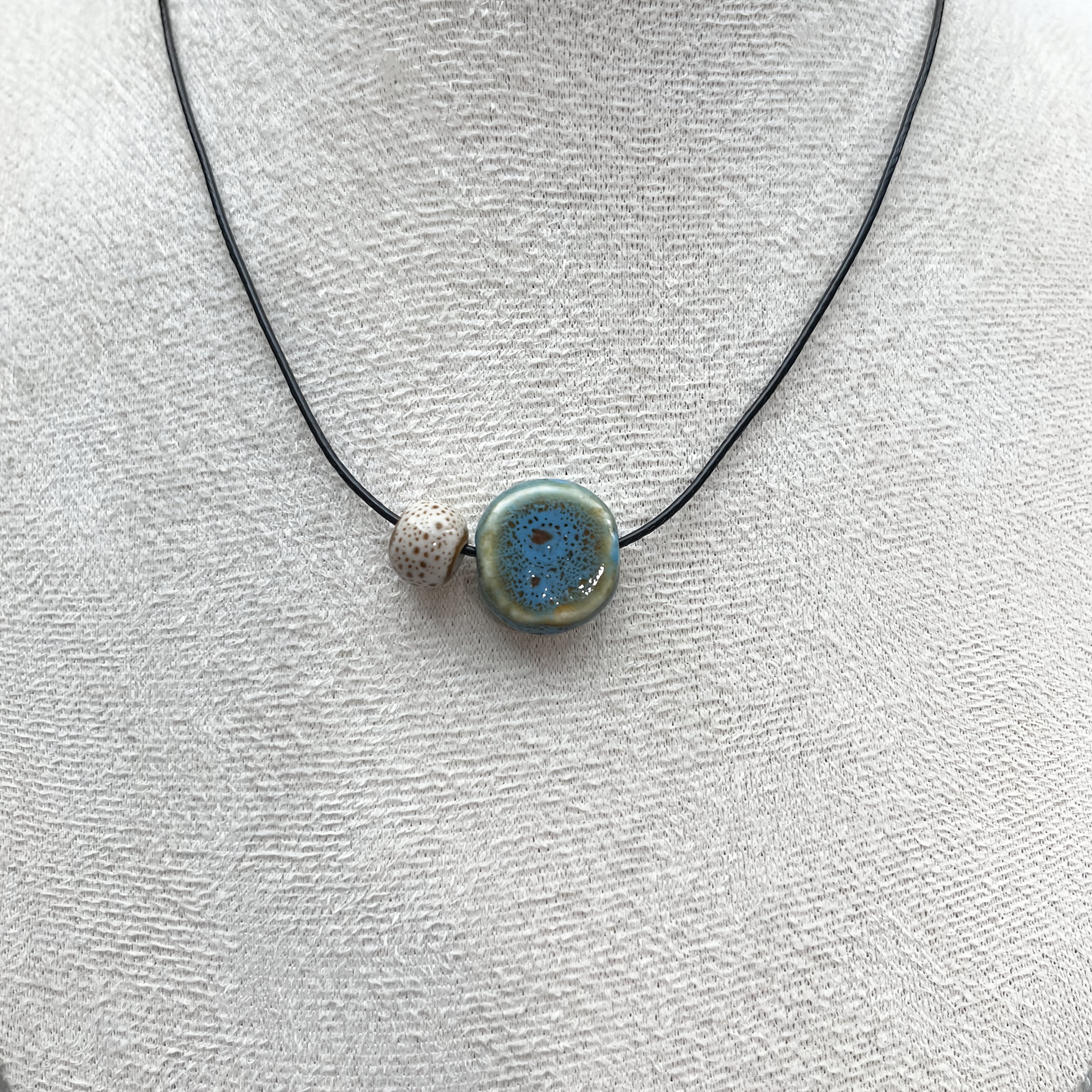 Image of Ceramic Necklace For Women - Black Rope Strap With Ceramic Pendant, Suitable For Daily Wear Or Gift, Fashionable Charm, Ceramic Hanging Decorations