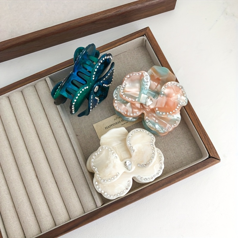 1pc bohemian floral   hair clip acetate marble glitter hairpin with sparkling   medium size hair accessories for women beach travel party valentines gift   teal   red cute hair accessories luxury aesthetic vibrant   Product details 2
