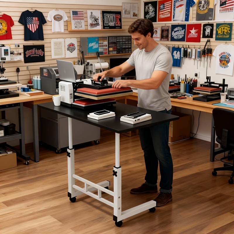 TEMU Adjustable Height Workbench, Accessory Storage Rack, Mobile Workbench With Wheels, Black And Press Stand, Durable Frame Workbench, Space-saving