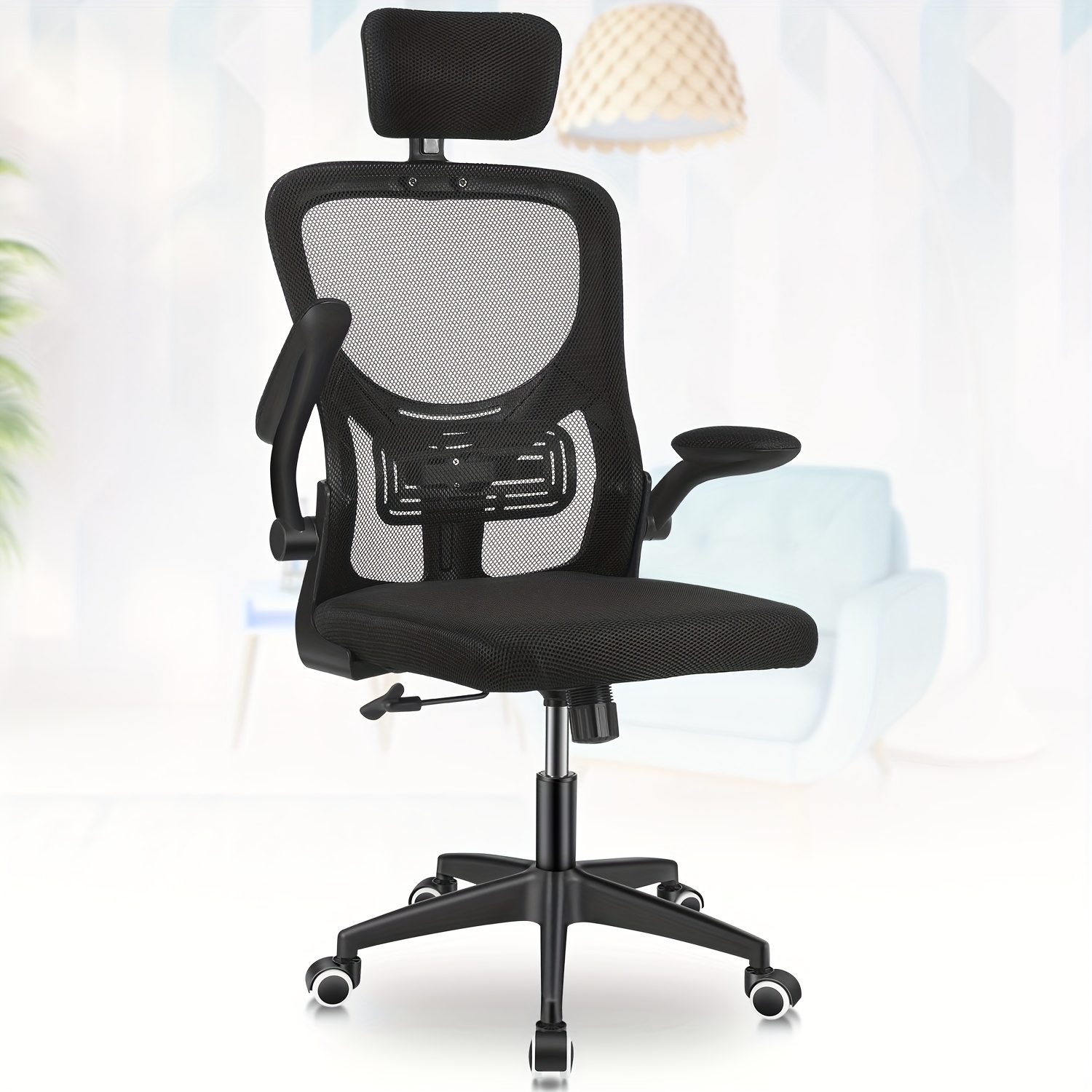 Silla ergonómica de escritorio para computadora, silla de   en casa de respaldo   con reposabrazos abatibles y soporte lumbar para estudio en casa o   de  , y  