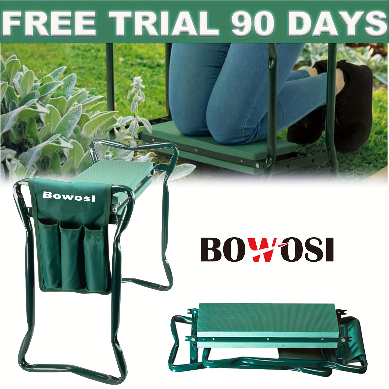 TEMU Heavy Duty Outdoor Kneeler Seat With Handles & Tools Bag - Folding Portable Kneeling Stool, 2in 1 Design Kneeler And Chair - Eva Foam Kneeling
