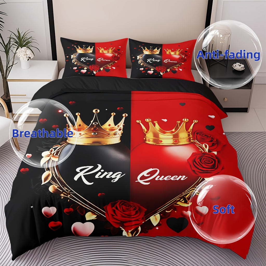 3pcs comfortable   theme bedding set soft high definition   cozy romantic black and red   gift   use machine washable 1 duvet cover 2 pillowcases no filling Product details 0