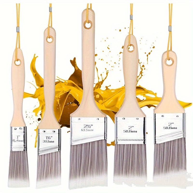 

[5pcs Non-shedding Paint Brushes] 5pcs Soft Paint Brush Set, Wooden Handle, Non-shedding, Metal Reinforced, Cleaning Brushes For Painting And Staining