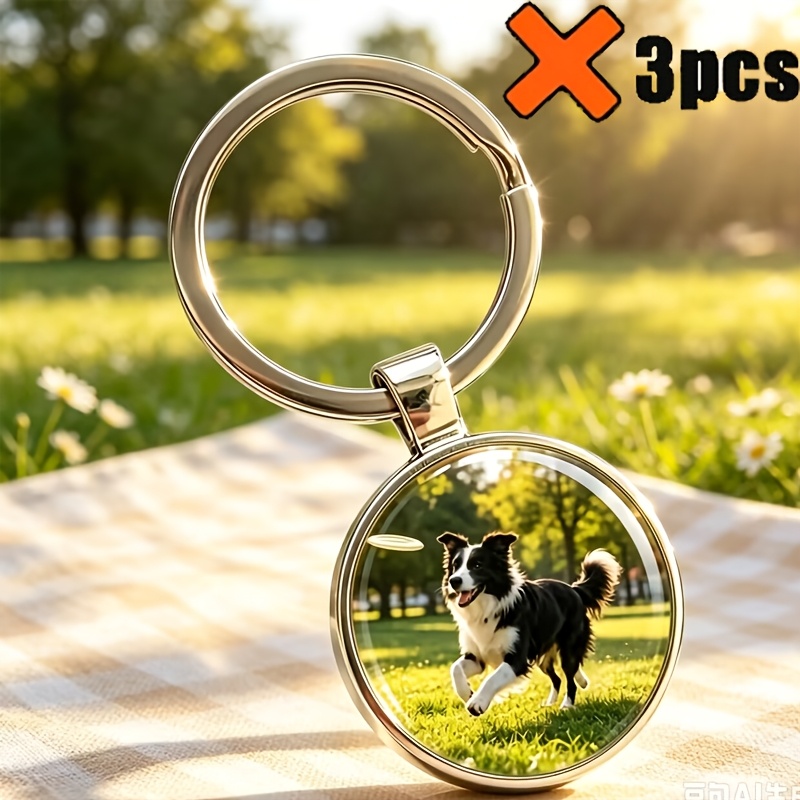 TEMU 3 stuks Aangepaste Tijd Edelsteen Glazen Sleutelhangers, Aanpasbaar met Logo, Familie, Huisdier Foto's Etc. Geschikt voor Vakantie Vieringen,
