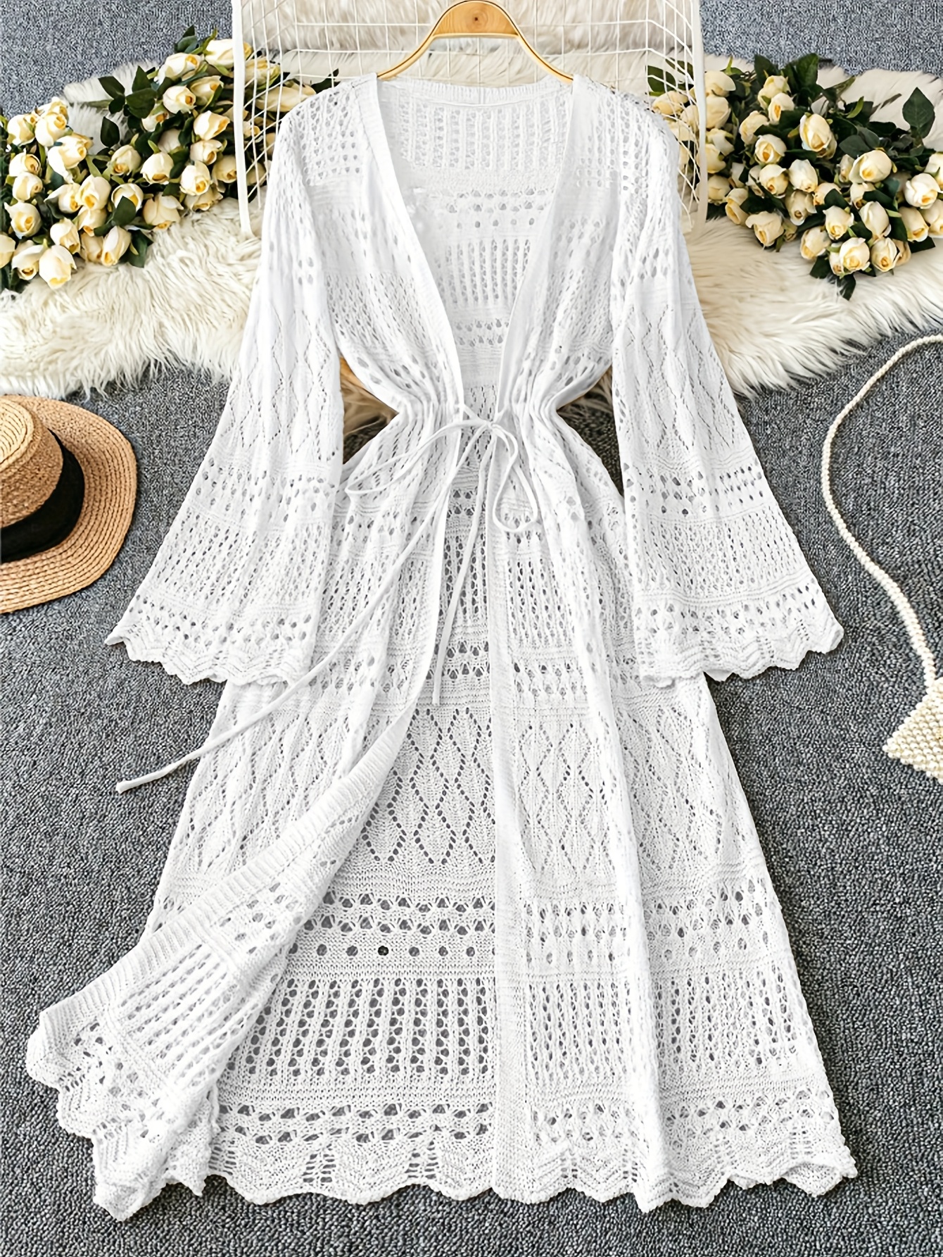 womens boho beach wedding guest dress brown crochet lace - Temu Mauritius