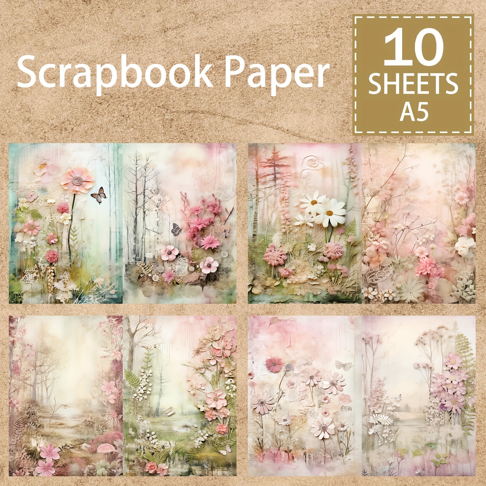 

10 Sheets A5 Vintage Floral And Forest Themed Scrapbook Paper Set, Decorative Background Cardstock For Diy Crafts, Journals, Planners, Greeting Cards - High-quality Bristol Paper Material