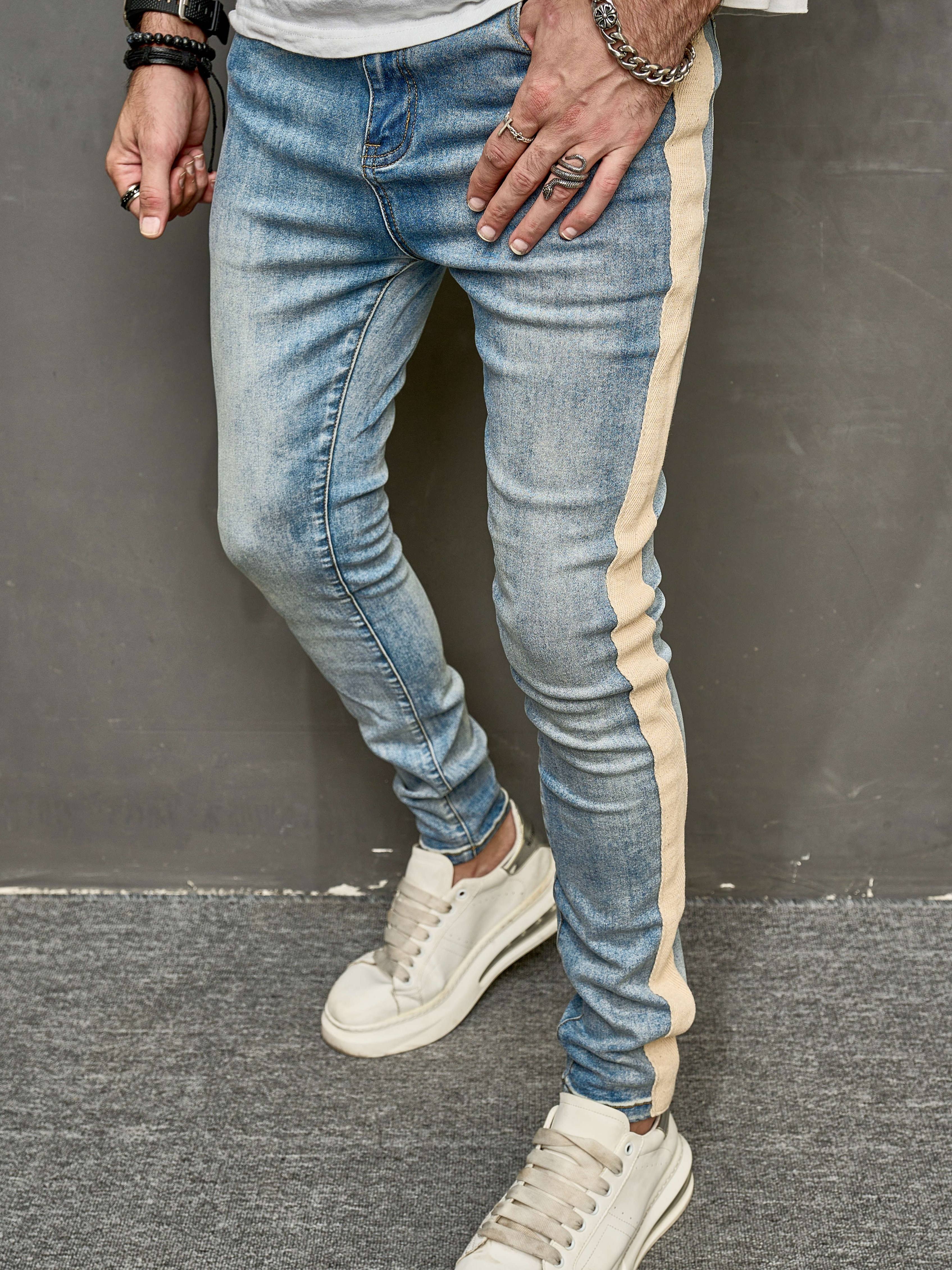 Skinny jeans with side stripe mens online