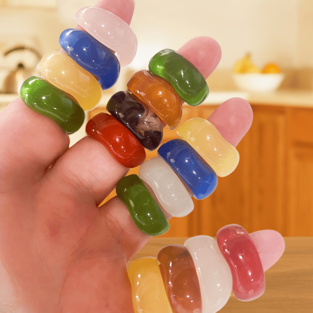 European American Style Geometric Color Blended Resin Rings Set