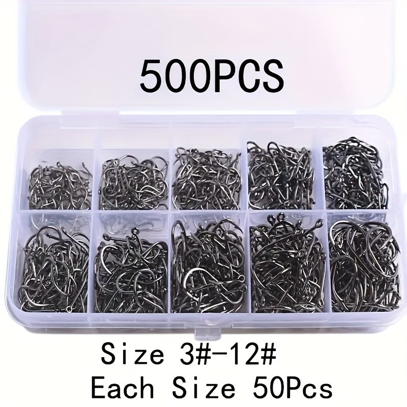 TEMU 100//300/400/500pcs Circle Fishing Hooks Set, Stainless Steel Single Barbed Fish Hook, Fishing Tackle Accessories