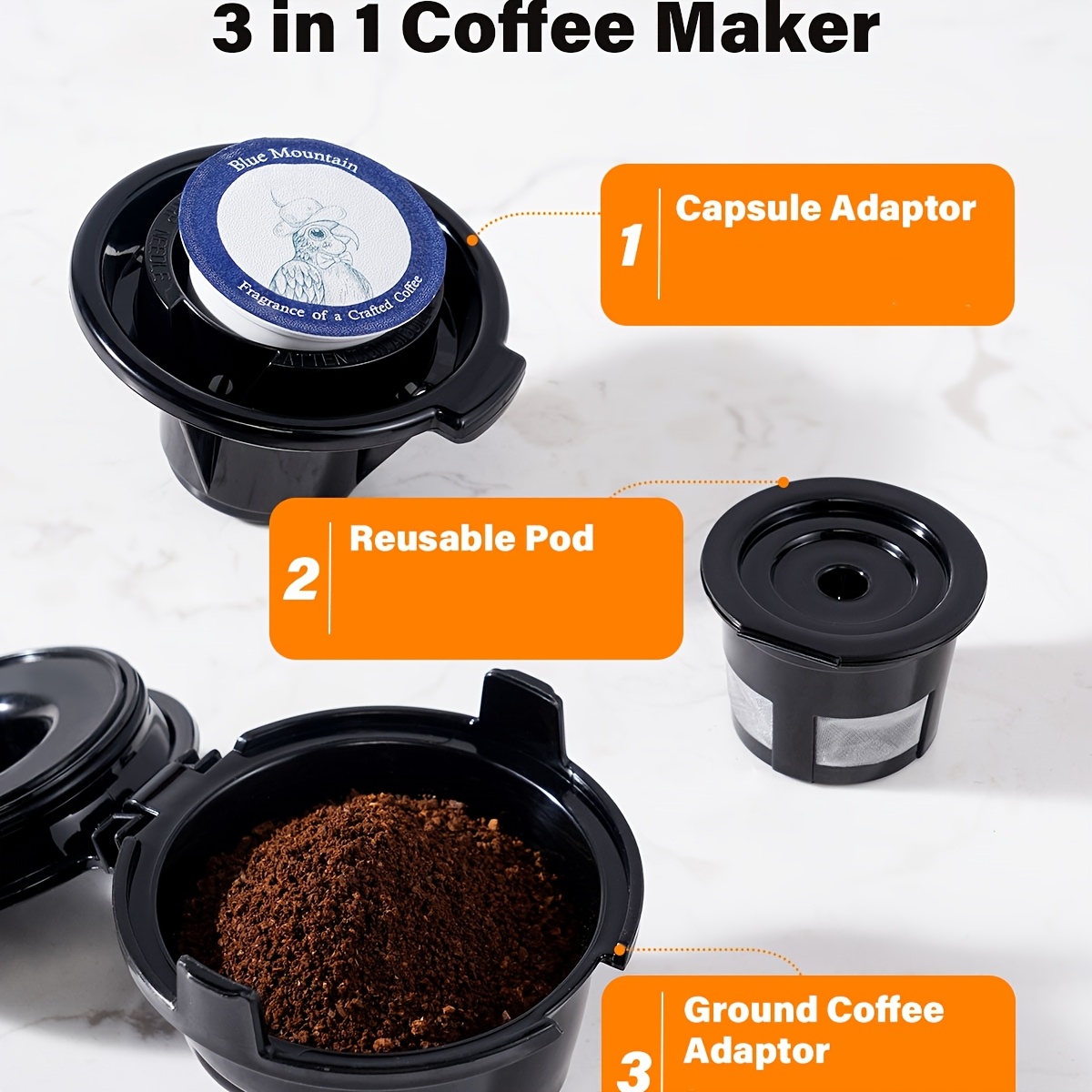 SHARDOR 3-In-1 Single-Serve Coffee Machine, K-Cup Coffee Maker Compatible with Ground Coffee & Teas, 6 to 14 Oz Brew Sizes, 40 Oz Removable Water Tank, Descaling Settings, Black