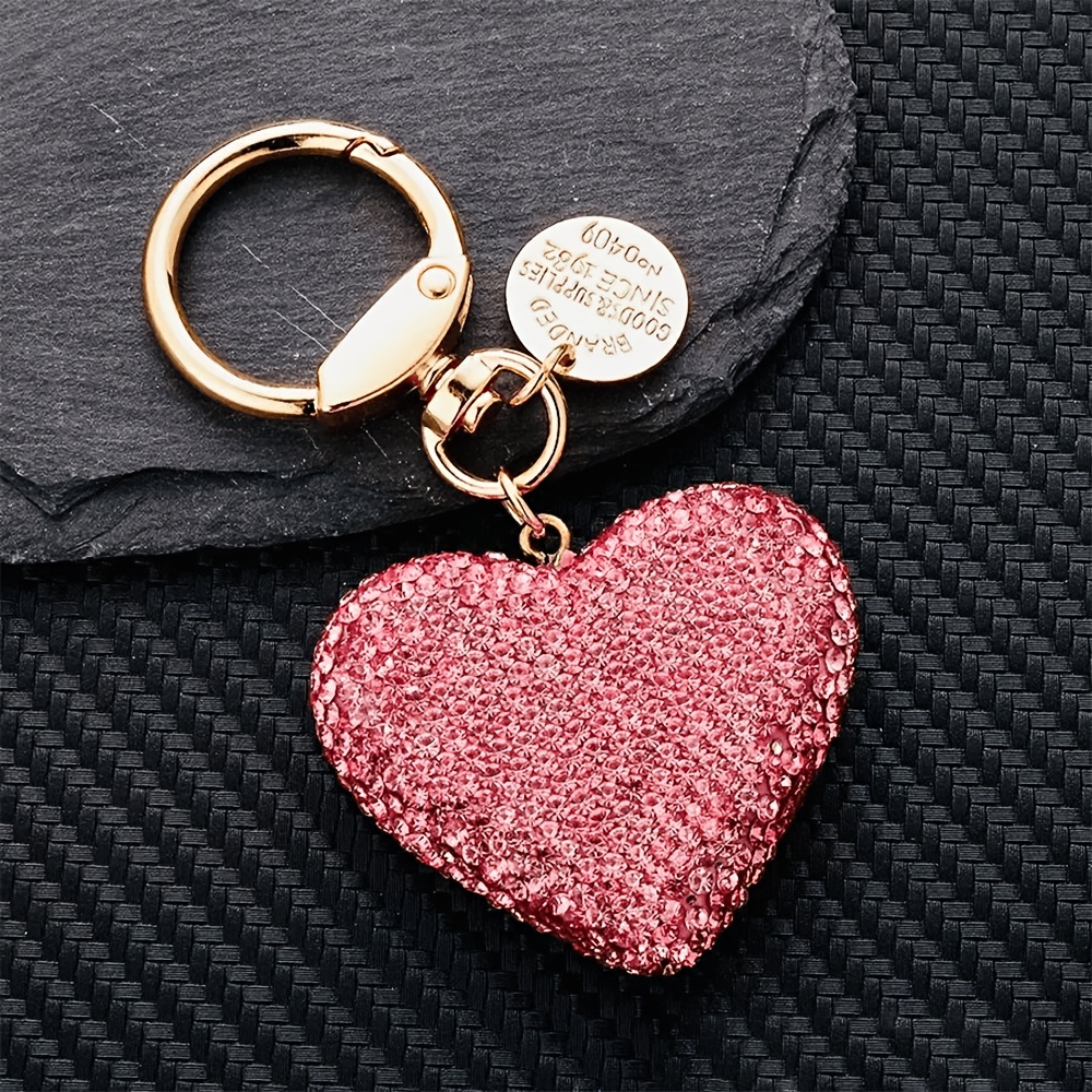 TEMU 1pc Sparkling Rhinestone Heart Keychain, Fashionable Bag Charm For Ladies, Elegant Alloy Heart-shaped Car Keyring, Decorative Bag Pendant, Y2k