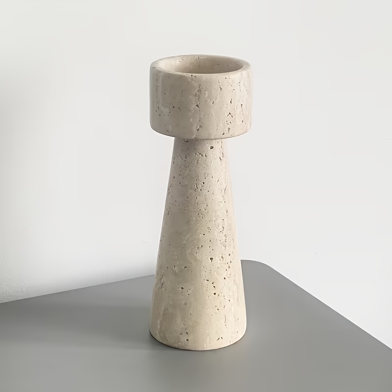 1pc Natural Texture Color Cave Stone Exquisite Hand Carved Natural Marble Candlestick Ornament Retro Style Polished Surface Natural Marble Candlestick Elegant Modern Traditional Desktop Decoration Solid Base Wear-Resistant Durable Stone Construction