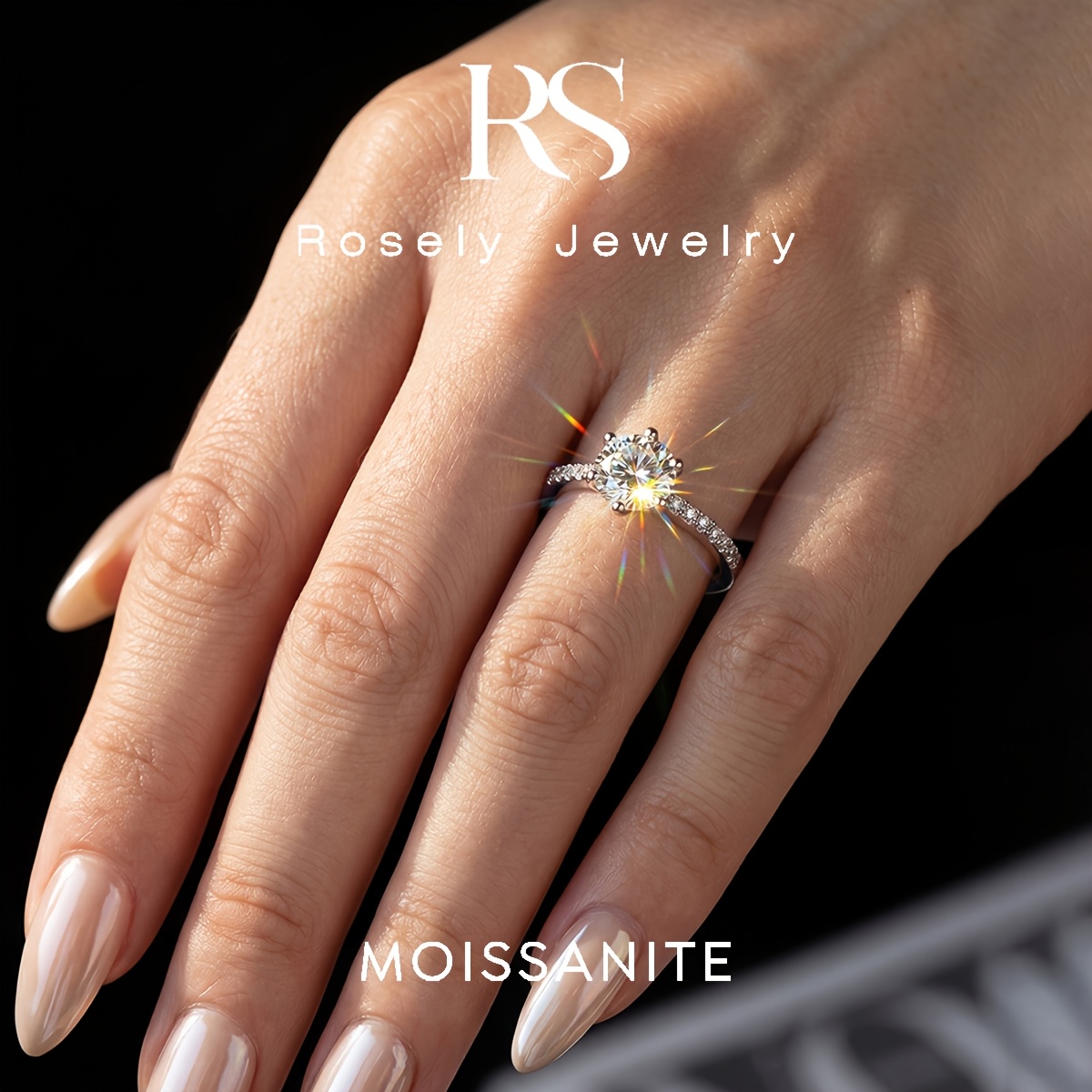 Sparkling 0.5Ct Moissanite Rings for Women, Luxury Engagement