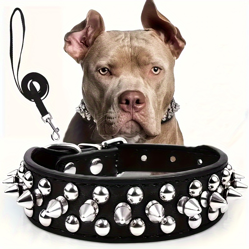 

Spiked Studded Dog Collar And Leash Set, Artificial Leather Dog Rivet Collar Adjustable Dog Collar For Outdoor Walking