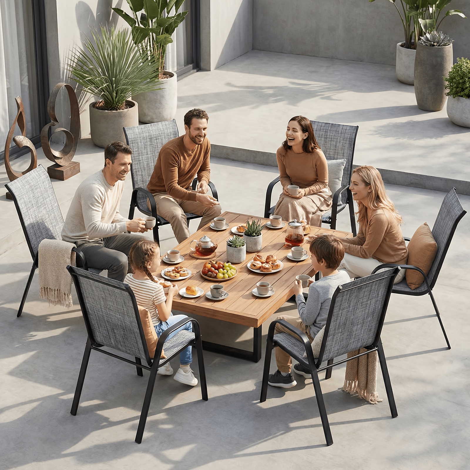 8/6pcs Patio Chairs, All Weather Textilene Fabric & Metal Frame, W/Armrests, Strenthened Iron Spacers, 330 LBS, Outdoor Chairs Set For Backyard, Poolside, Garden