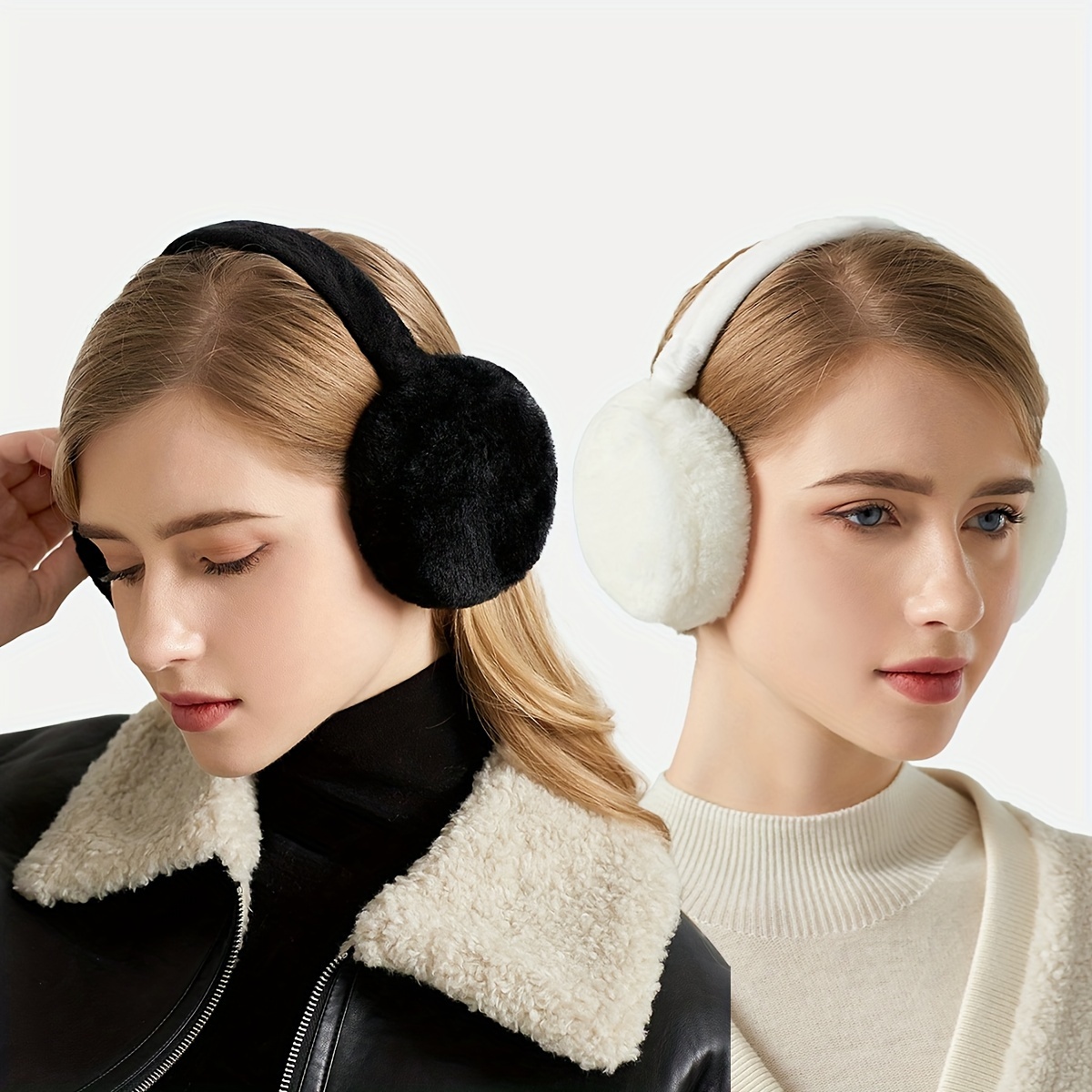 

2pcs Women's Plush Earmuffs - Foldable, Warm & Stylish Solid Color Ear Covers For Winter Comfort