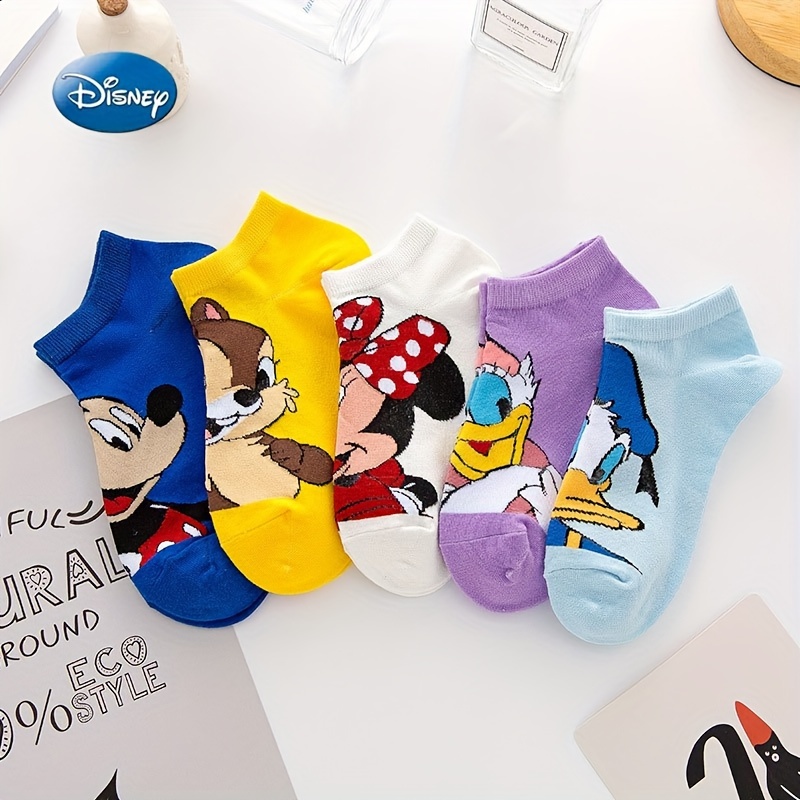 

5 Pairs Disney Cartoon Mouse Invisible Socks, Cute College Style Low Cut Socks, Women's Stockings & Hosiery