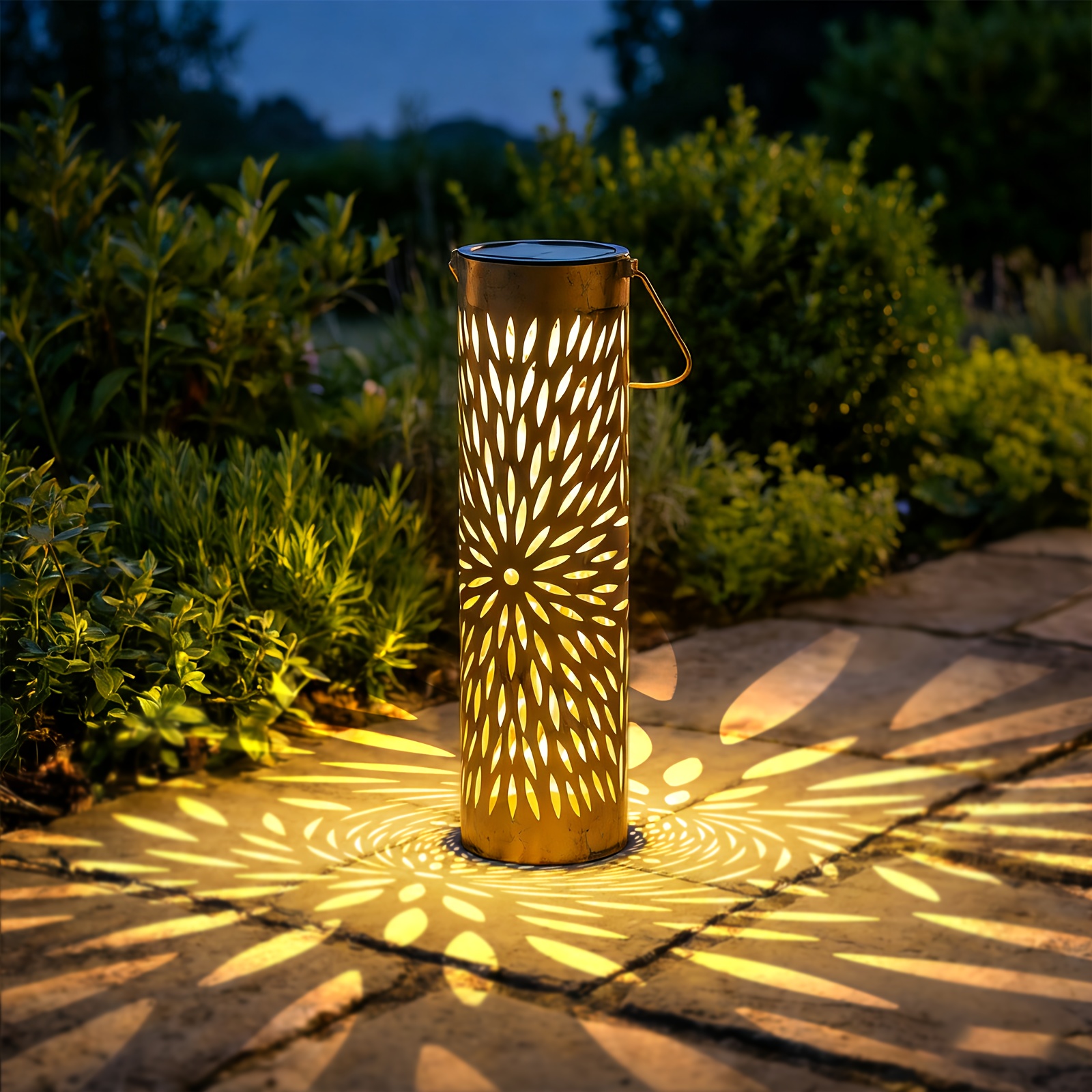 Image of Solar-powered Projection Garden Light | Decorative Metal Lantern With Cutouts, Warm Ambient Glow For Patio, Balcony, Or Lawn, Perfect Gift For