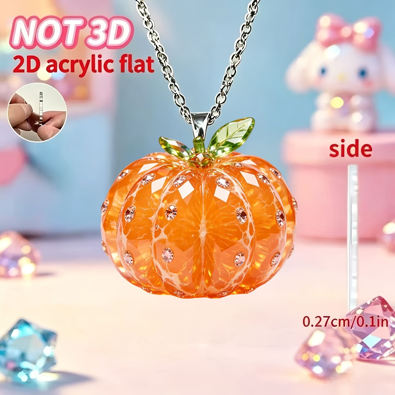 TEMU 2d Flat, [2d Flat] 1pc Orange, New Women's Diy Acrylic Necklace, Fashionable Sweater Chain, Gift For Birthday Parties, 2d Flat