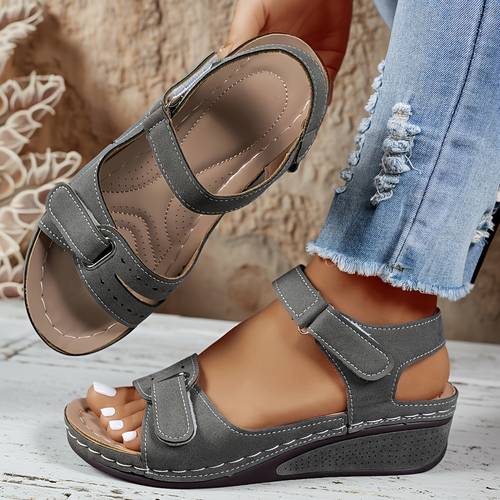 womens beige wedge sandals comfortable open toe platform shoes with adjustable ankle strap breathable perforated design casual summer fashion lace up sandals women shoes