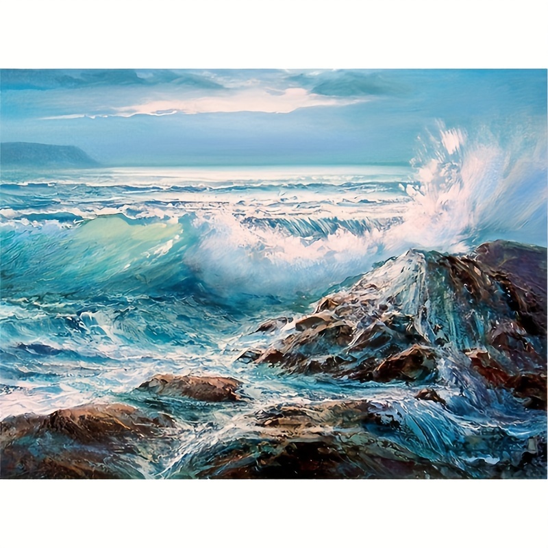 

1pc Beach Landscape Canvas Diy Diamond Painting Kit, 30x40cm, , Canvas, With No Electricity Needed For Party Supplies