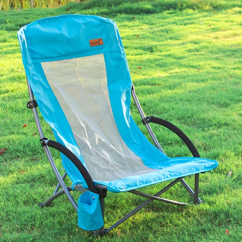 

1pc, Chaise pliante inclinable à dossier haut avec accoudoirs pour les loisirs en plein air, les bains de soleil sur la plage, adaptée aux pique-niques et aux voyages, chaise portable
