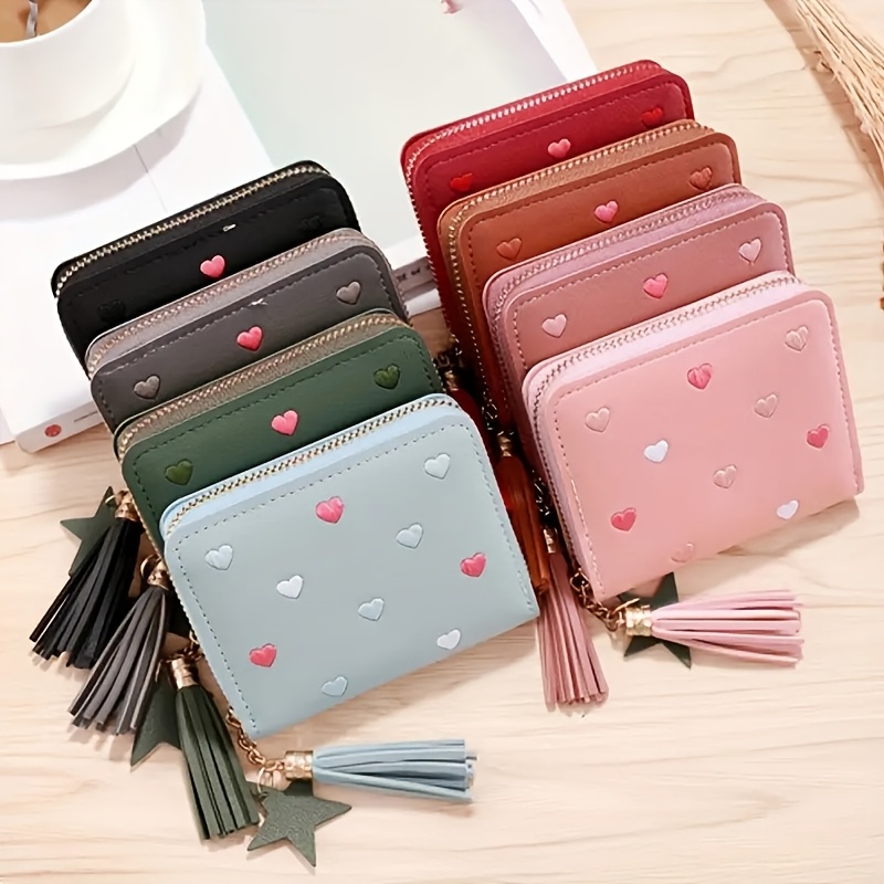 

Fashionable Zippered Wallet With Tassel Detail, Leather Clutch Purse With Polyester , Card Holder