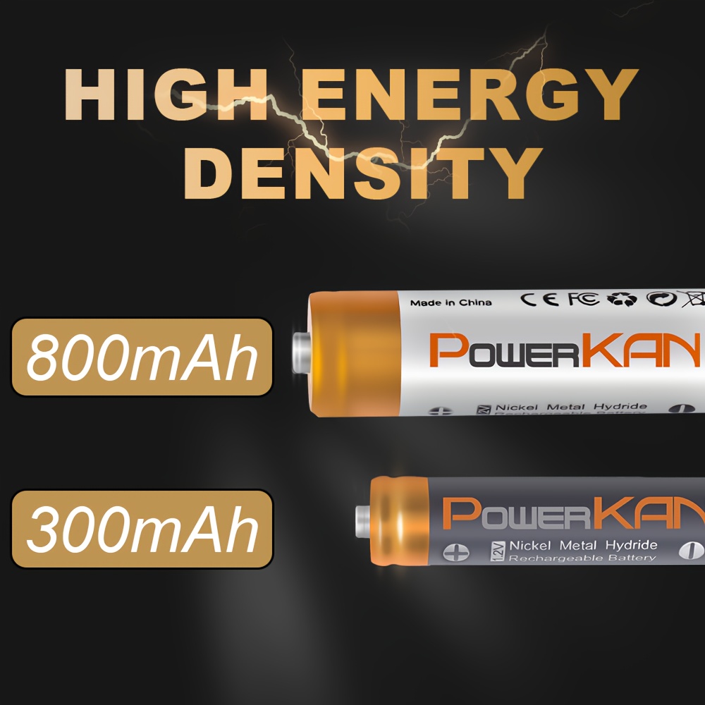 Set (Batterij + Oplader), POWERKAN 1.2V Ni-MH Oplaadbare AA en AAA Batterijen - Afbeelding 4