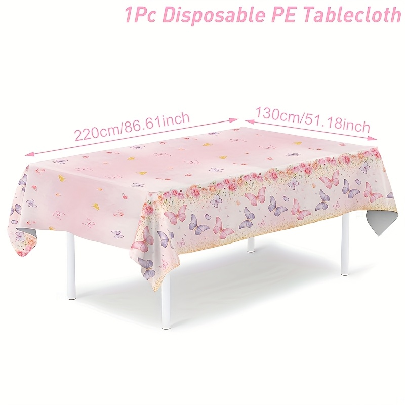 TEMU Halloween, Chrismas, 1pc Nappe d'anniversaire papillon - Plastique jetable avec motif floral et papillon, thème rose pâle et violet shower,-image-17599709136930