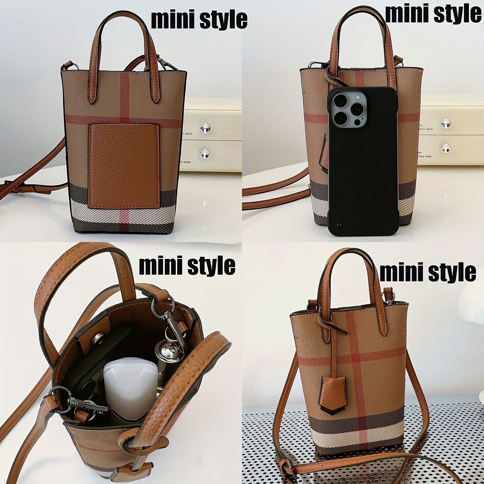 TEMU Women's Mini Crossbody Bag - Adjustable Strap, Magnetic Closure, Light Brown Design, Compact For Phone & Essentials, Fashionable Casual Purse, Small Crossbody Bag