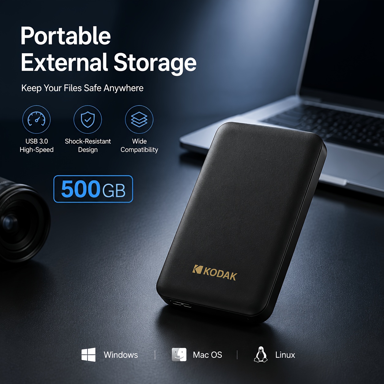 TEMU Kodak Portable Hard Drive Disk Mobile Hard Drive 1tb/500gb Mobile Phone Computer External Large Capacity Storage Mechanical Hard Drive