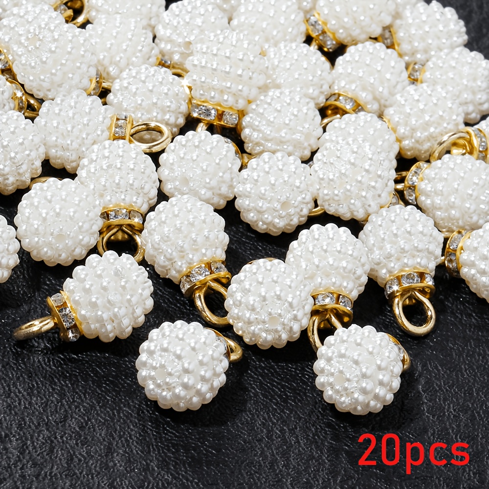 Image of 20/10pcs 10/12mm White Round Acrylic Beads Golden Hook And Loop Pendants For Diy Fashion Necklace Earrings Mobile Phone Bag Chain Decoration Supplies