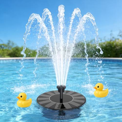 2 5w with six spray nozzles this ipx8 rated solar powered fountain a fully automatic solar floating water sprayer designed for decoration in aquariums outdoor gardens swimming pools and bird baths